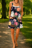 Women’s Navy Pink Cat Floral Print Casual Cotton Wide Leg Romper