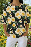 Womens Black Daisy Print Casual Shirt