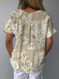 Women's Vintage Lovely Floral Art Print Casual Cotton And Linen Shirt