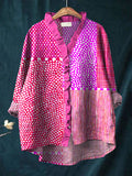 Women's Bright Abstract Polka Dot Art Print Casual Cotton And Linen Ruffle Shirt