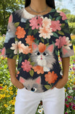 Womens Black Floral Multi-Cat Print Casual Shirt