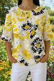 Womens Yellow Black Contrast Floral Print Casual Waffle Cotton Shirt