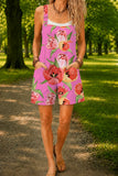 Women’s Pink Rose Floral Print Casual Cotton Wide Leg Romper