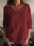 Women's Cotton Linen Solid Color Casual Loose Crew Neck T-Shirt