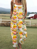 Women's Funny Chick Art Print Casual Cotton Wide Leg Jumpsuit