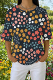 Womens Dark Blue Floral Print Casual Shirt