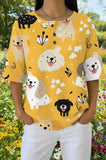 Womens Yellow Cartoon Dog Print Casual Shirt