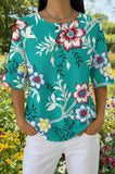 Womens Teal Floral Print Casual Shirt