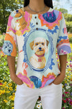 Womens Light Blue Framed Dog Portrait Casual Shirt