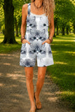 Women’s Gray Realistic Cat Print Casual Cotton Wide Leg Romper