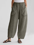 Solid Patched Pockets Casual Pants