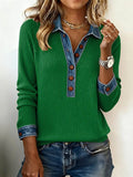 Women’s Casual Contrast Lapel Knit Top