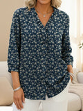 Women's Small Floral Print Casual Ruffled Denim Shirt RSDS2914