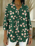 Women's Floral Pattern Art Print Casual Ruffled Denim Shirt RSDS2915
