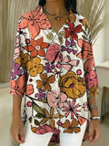 Women's Floral Pattern Art Print Casual Ruffled Denim Shirt RSDS2933