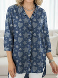 Women's Heart Stars Art Print Casual Ruffled Denim Shirt RSDS2946