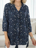 Women's Small Floral Print Casual Ruffled Denim Shirt RSDS2948