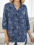 Women's Pattern Art Print Casual Ruffled Denim Shirt RSDS2953