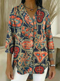Women's Vintage Floral Pattern Art Print Casual Ruffled Denim Shirt RSDS2956