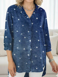 Women's Dots Pattern Art Print Casual Ruffled Denim Shirt RSDS2959