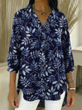 Women's Vintage Floral Pattern Art Print Casual Ruffled Denim Shirt RSDS2960