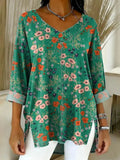 Women's Vintage Floral Pattern Art Print Casual Denim Shirt RSDS2963