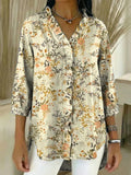 Women's Vintage Floral Pattern Art Print Casual Ruffled Denim Shirt RSDS2964