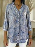 Women's Abstract Pattern Art Print Casual Ruffled Denim Shirt RSDS2965