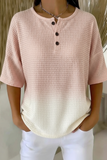 Womens Pink Ombre Button Detail Waffle Knit Short Sleeve Top RSHW1714
