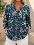 Women's Vintage Flowers Print Casual Ruffled Denim Shirt RYDS803