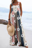Vacation Retro Floral Print Wide Leg Jumpsuit