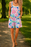 Women’s Pink Mint Floral Print Casual Cotton Wide Leg Romper
