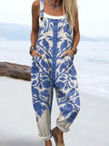 Women's Vintage Floral Art Print Casual Cotton And Linen 3/4 Sleeve Shirt