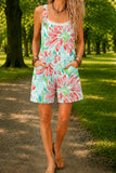 Women’s Mint Tropical Leaf Print Casual Cotton Wide Leg Romper