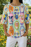 Womens Pink Cartoon Dog Rainbow Print Casual Shirt