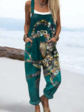 Women's Colorful Octopus Oil Painting Casual Cotton Wide Leg Jumpsuit