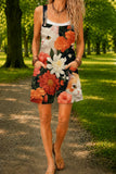 Women’s Black Orange Flower Cat Print Casual Cotton Wide Leg Romper