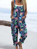 Wome'S Beautiful Mermaid Pattern Print Casual Cotton Wide Leg Jumpsuit