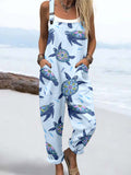 Wome'S Holiday Style Turtle Pattern Print Casual Cotton Wide Leg Jumpsuit