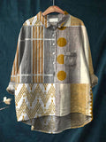 Women's Vintage Abstract Geometry Art Print Casual Cotton And Linen 3/4 Sleeve Shirt