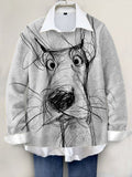 Cute Dog Hand-painted Art Print Knit Pullover Sweater RM001