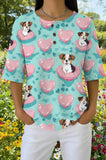 Womens Teal Corgi Cupcake Print Casual Shirt