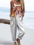 Wome'S Funny Pigment Print Pattern Print Casual Cotton Wide Leg Jumpsuit