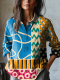 Women's Vintage Geometric Pattern Art Print Casual Cotton And Linen Shirt