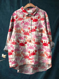 Women's Watercolor Crab Art Print Casual Cotton And Linen Shirt RB037