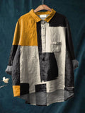Women's Abstract Print Art Casual Cotton And Linen Shirt RB010