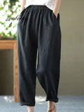 Casual Loose Solid Color Elastic Waist Pants