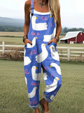 Women's Funny Duck Art Print Casual Cotton Wide Leg Jumpsuit