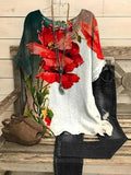 Round Neck Floral Print Short Sleeve Casual Blouse & Top