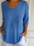 Solid Color Knitted V-Neck Sweater
